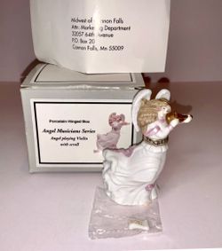PHB Angel Musicians Series Porcelain Hinged Box Angel Playing Violin With Box