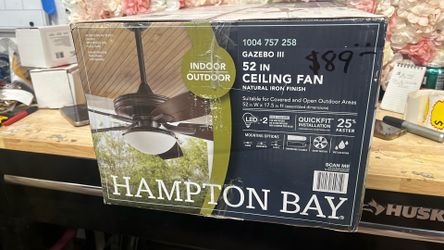 Hampton Bay Gazebo III 52 in. Indoor/Outdoor Wet Rated Natural Iron Ceiling Fan with LED Bulbs Included