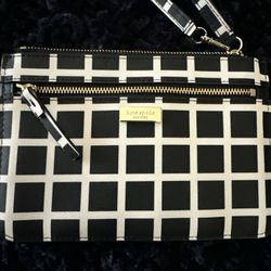 KATE SPADE Black White Check LAUREL WAY TINIE WRISTLET Wallet Pouch Purse NEW