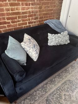 Apt2B Deep Seat Velvet Tuxedo Sofa + Bolsters – Midnight Blue (Made in USA)