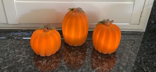 Set of 3 Light-Up Frosted Orange Pumpkins