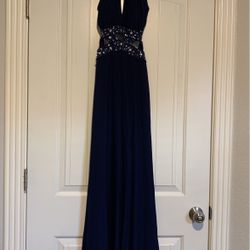 Long Midnight Blue Dress Formal Prom Gown Wedding Xs Extra Small Vestido Asul Chico