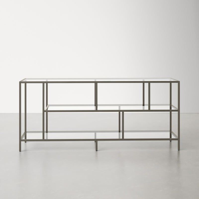 Wylan 55'' Media Console (Metallic TV Stand with Glass Shelves) Cash Only