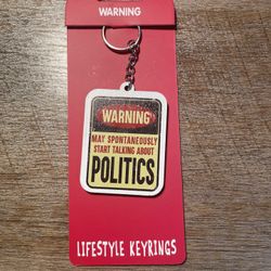 Warning Politics Wood Keychain