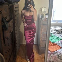 Satin Wine Red Cocktail Dress 