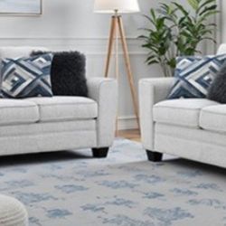 Brand New Light Grey Super Plush Chenille Sofa & Loveseat (Pillows Included)