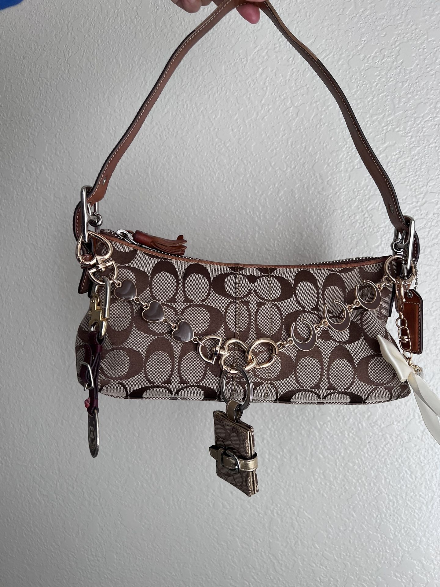 Vintage Coach Signature Jacquard Demi - 2004 Brown Logo y2k mini shoulder purse bag style 6371