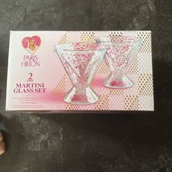 2 Piece Paris Hilton Pink Martini Glasses 