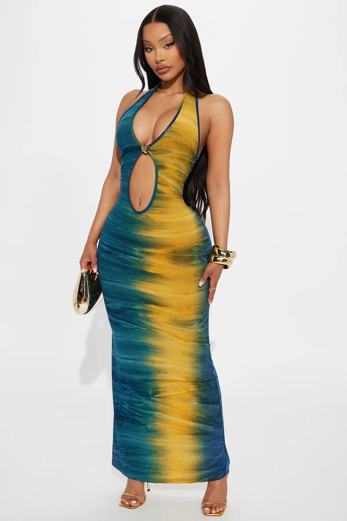 Blue & Yellow Halter Dress