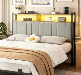 Full size LED Headboard with Charging Station