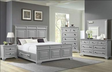 Grey bed set  queen w/foam mattress