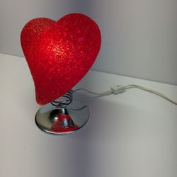 Vintage Red Heart Textured Glass Accent Lamp Chrome Base Retro