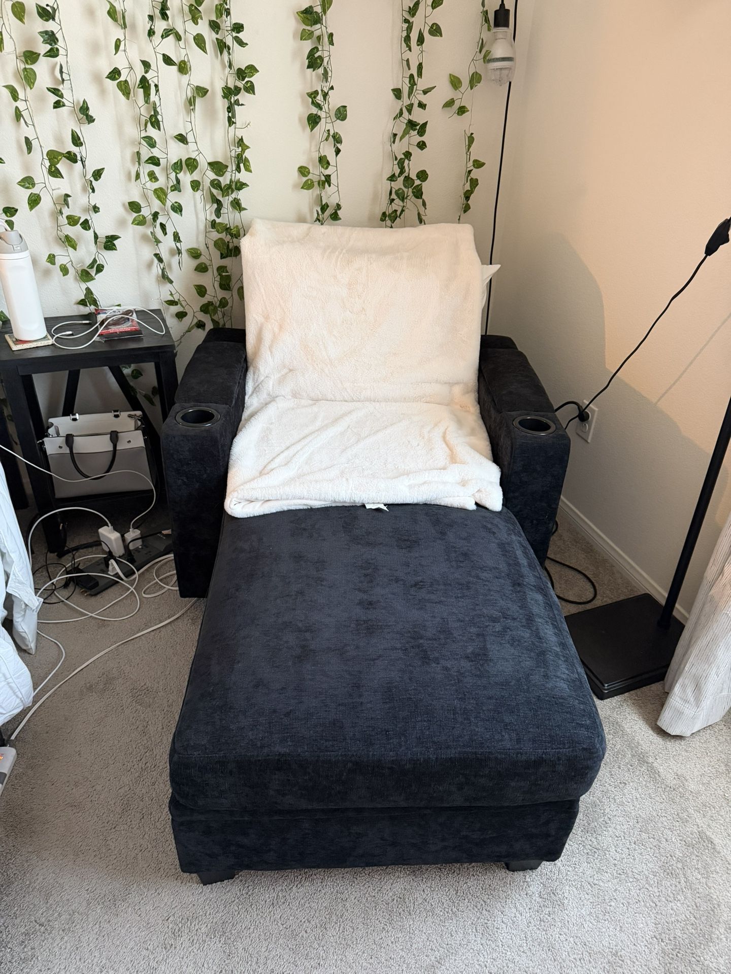 Black Lounge Chair With Storage And Ottoman