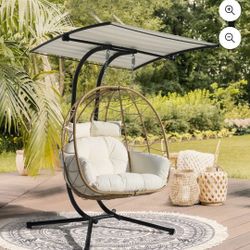 Double Hanging Egg Chair Swing Indoor Outdoor with Canopy Cushion Stand for Patio Garden Bedroom Living Room Max 620lbs