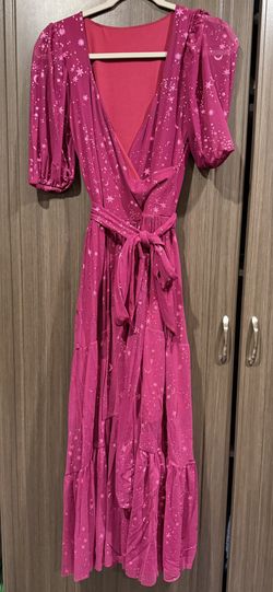 BlackMilk Puffy Sleeve Magenta Shimmer Star Dress (L)