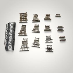 28-Piece Vintage HO Scale Model Train Bridge & Graduated Trestle Pier Set
