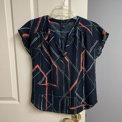 Banana Republic Navy Short Sleeve V-neck Blouse, Women, XS