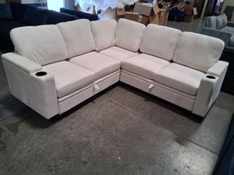 White Modular Storage Sofa with Cup Holders