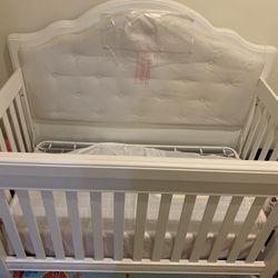 Manervia 5-in-1 Convertible Upholstered Crib By Harriet Bee Color: Vintage White & White Fabric Panel ….  With. Whimsical 6" Standard Crib Mattress