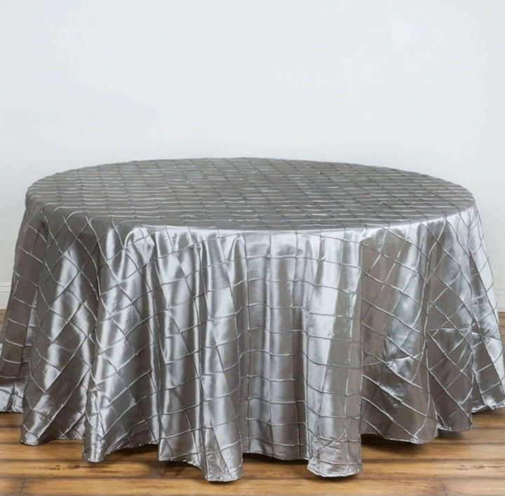 120 " Table Linens, Tablecloth For Parties, Party Decoration, Silver Tablecloths, Round Silver Tablecloths, Pintuck Table Linens