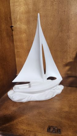 Handcrafted White Sailboat Sculpture 