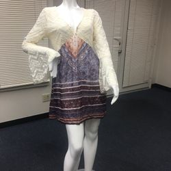 Venus Cream & Colorful Lace Knit Dress - Medium