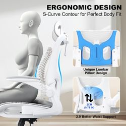 Ergonomic Office&Gaming Chair with Adjustable Lumber Support, Adjustable Headrest, Adjustbale Armrests, Home Office Desk Chair with Wheels, Adjustable