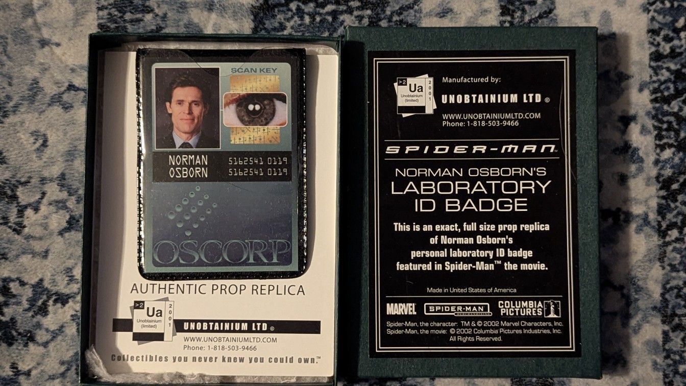 J. 2002 Spider-Man Norman Osborn's Laboratory ID Badge Prop Replica