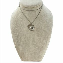 Faux Silver Twirling Crystal Pendant Necklace 