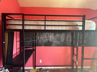 Full sized loft bed frame with desk, disassemblable
