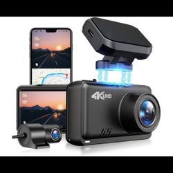 Dual Dash Cam 4K&1080P Built in WiFi GPS Car Dashboard Camera Recorder with UHD 3840x2160P, 2.45" LCD, 170° Wide Angle,H.265,WDR, Night Vision, G Sens