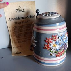 Vintage  Alpine Flower Stein 