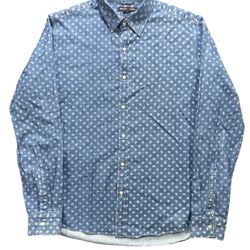 Michael Kors Slim Fit Blue Denim Paisley Button Down Shirt Size: L