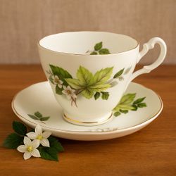 Royal Ascot England Vintage 1980’s Bone China Leaves & Blossoms Cup Saucer