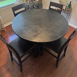 Crate & Barrel Solid Wood Counter Height Dining Room Table And 5 Chairs 