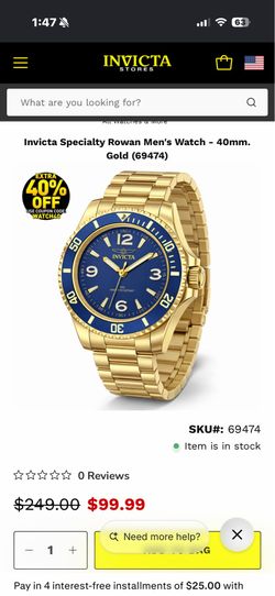 Invicta Specialty Rowan Men's Watch - 40mm. Gold (69474)