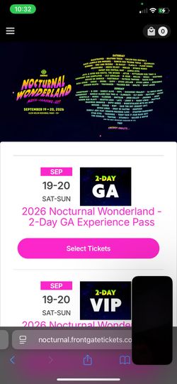 Nocturnal wonderland 2 day GA ticket