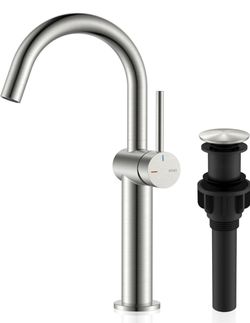 (Brand New in Box) 
KENES Brushed Nickel Vessel Sink Faucet, Single Handle Tall Bathroom Faucet Single Hole, Modern Bathroom Vanity Faucet with Pop Up