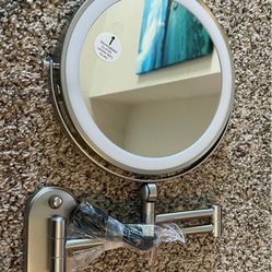 9"Wall Mounted Lighted Makeup Mirror double sided 1x/10x magnifying mirror with 3 color settings