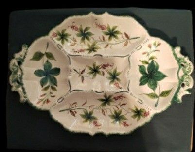 handpainted vintage divided ceramic serving tray.