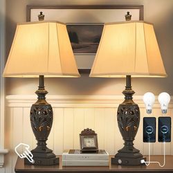 AIDENOEY 29.5" Touch Control Table Lamps Set of 2, 3-Color Dimmable Vintage Bedside, Black Gold