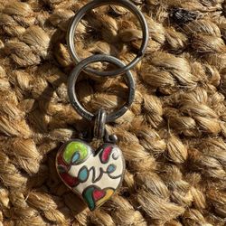 Brighton Love Silver Tone Keychain Purse Charm Zipper Pull Cursive Script Hearts White Pink Red 