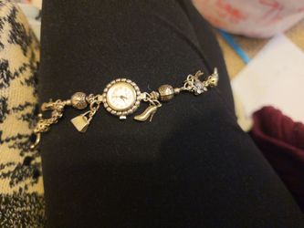 Silver-Tone Charm Bracelet Watch