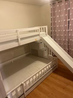 White Bunk bed(twin over full) with slide