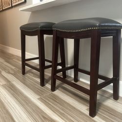 Dark Wooden Cushioned Barstools (Set Of 2)