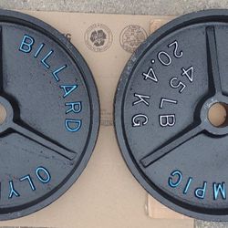 Billard 2" Deep Dish (USA Made) Olympic Weight Plate 45 Lbs Set of 2
