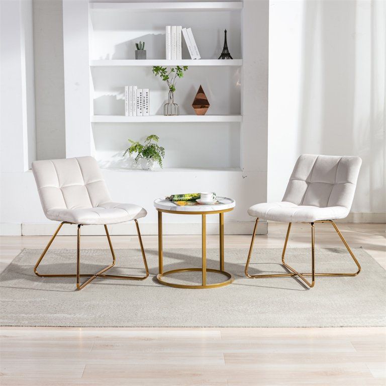 Set Of White Velvet Accent Chairs With Gold Frame [NEW IN BOX