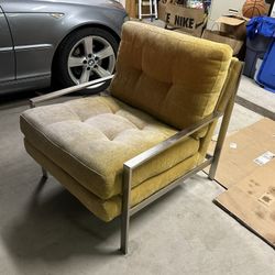 Vintage Chrome Axel Accent Chair Retro Mid Century Yellow Cushion