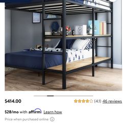 Full Over Full Bunk bed With Shelving 
