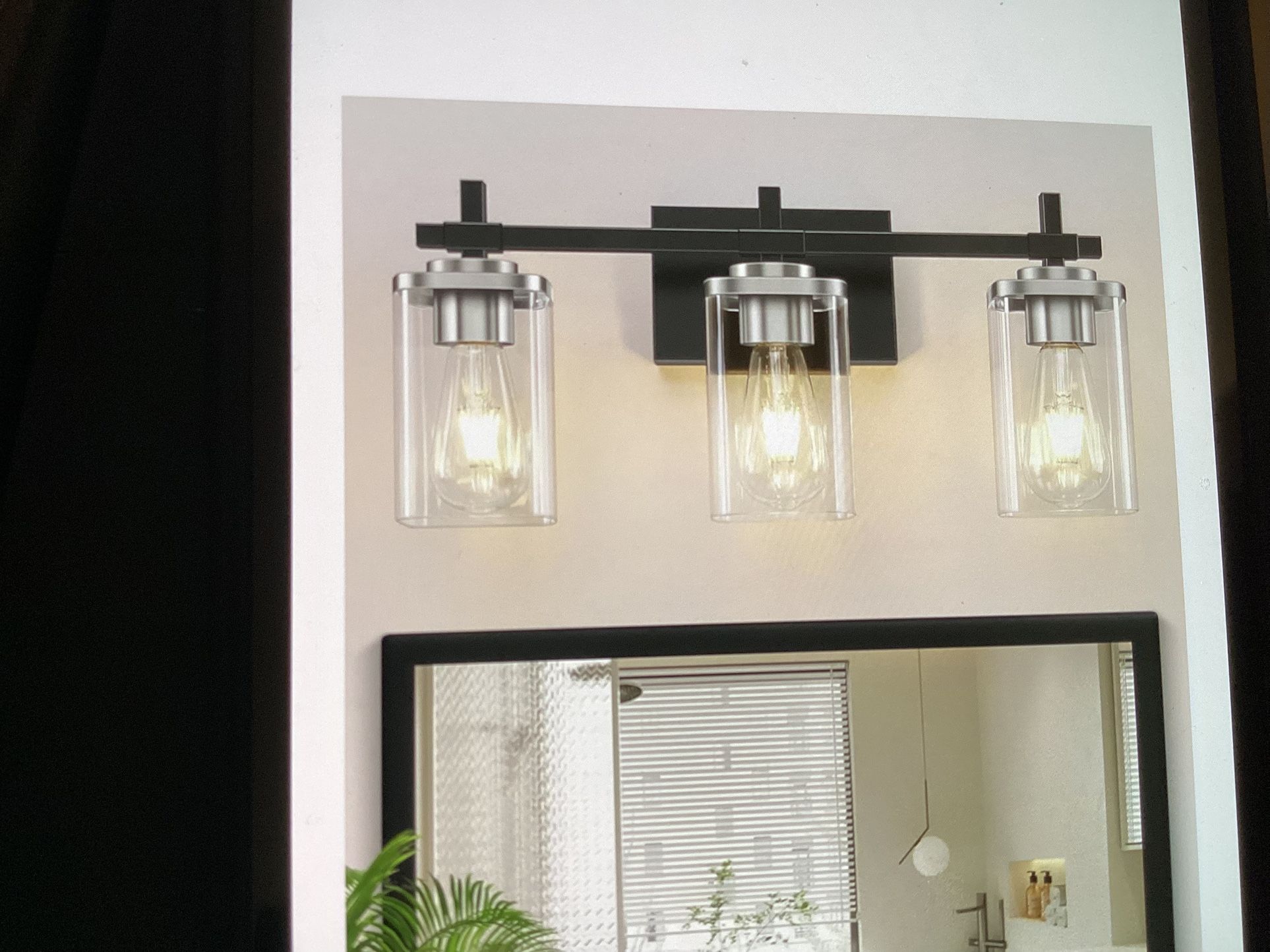 3 Light Black and Brushed Nickel Bathroom Light Fixture